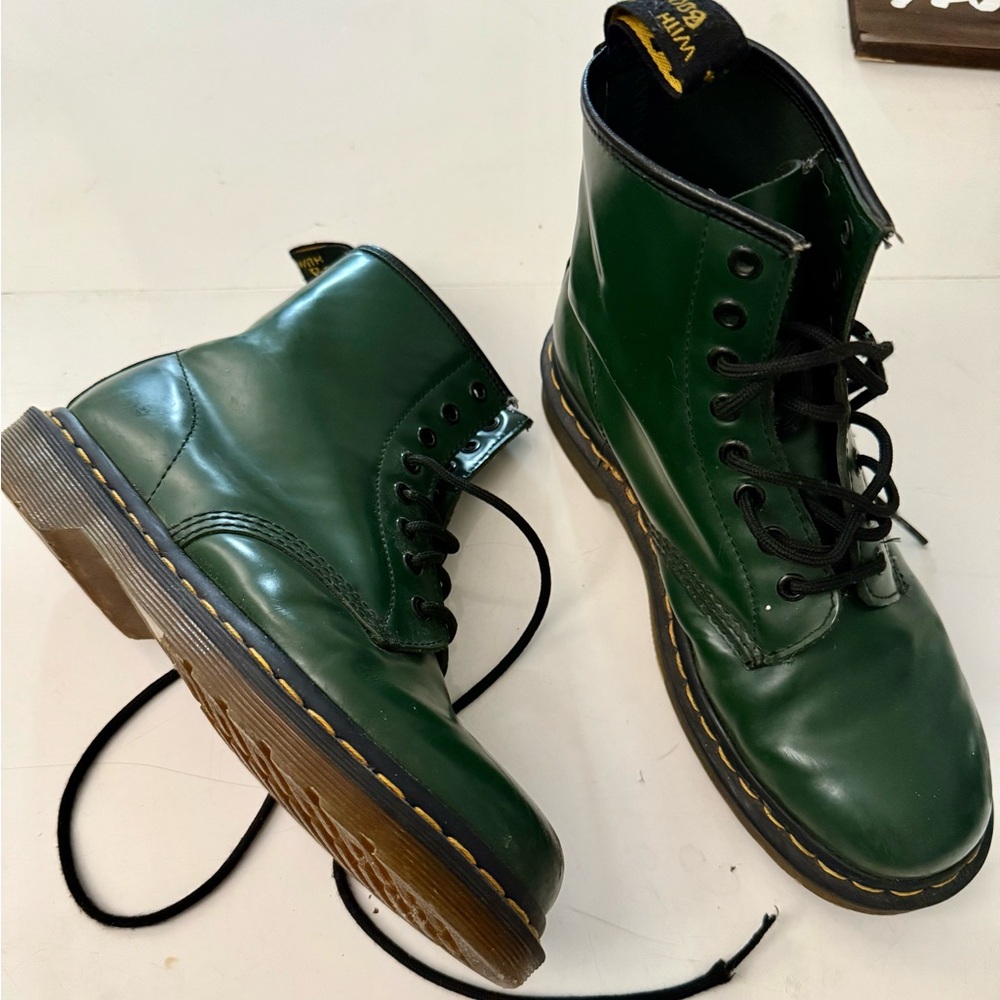 Dr. Martens Green Leather Boots